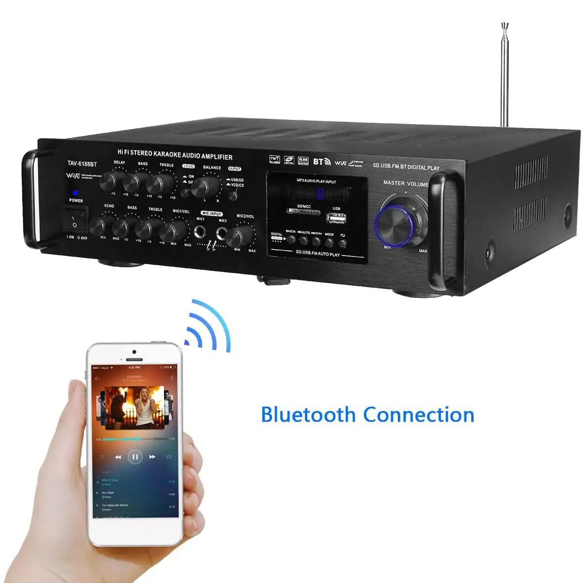 Беспроводной цифровой аудио усилитель 220 240 в 2000 Вт 4 Ом bluetooth стереоусилитель для