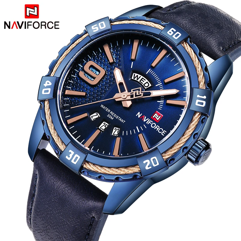 

Naviforce Мужская Мода творческий Элитный бренд часы Спортивные часы Для мужчин кожа Водонепроницаемый Кварцевые наручные часы Relogio Masculino