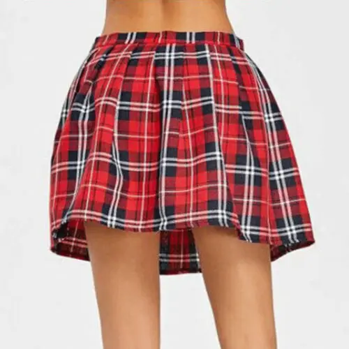 

Summer Women Casual Skirts Women Casual Elastic High Waist Skirts Flared Pleated Mini Plaid Short Skirts