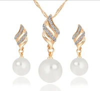 fashion women imitation pearl jewelry set crystal necklace pendant earrings necklace jewelry set wholesale