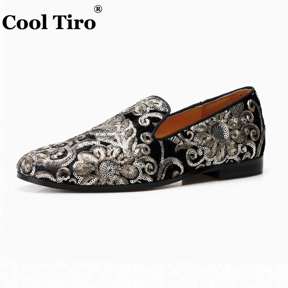 Мужские бархатные Мокасины с вышивкой и блестками на плоской подошве|Туфли| |