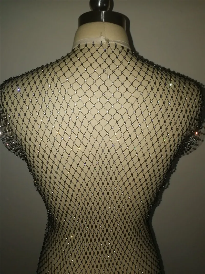2019 Black Rhinestone Mesh Party Sequins Tank Dress Women sexy Sleeveless Hollow Out Bodycon Outwear Nightclub Beach Dresses | Женская