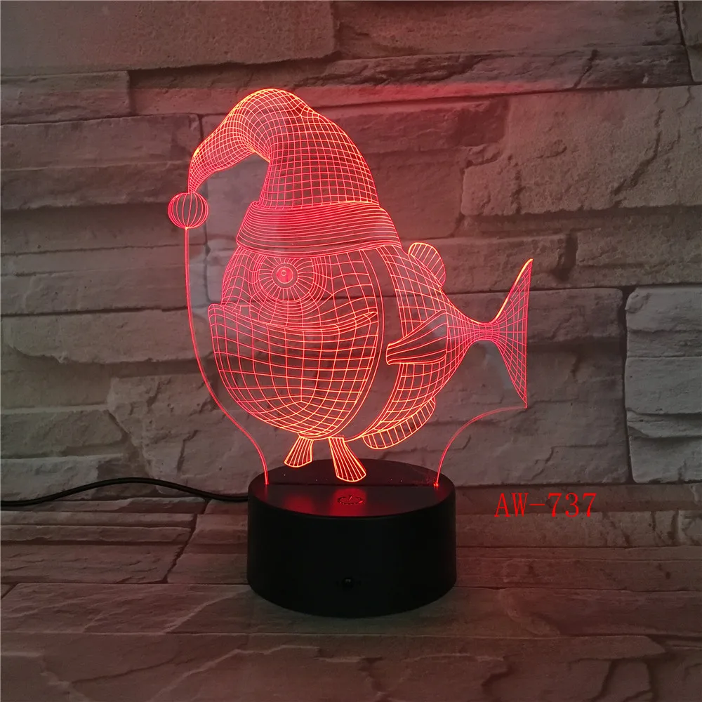 Светящаяся 3D Светодиодная лампа прикроватный светильник с USB в форме рыбы для