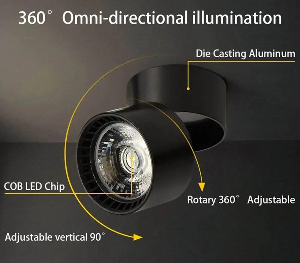 CLAITE 12W COB LED Ceiling Down Light Rotatable Spotlight For Home Kitchen Living Room AC85-265V | Лампы и освещение