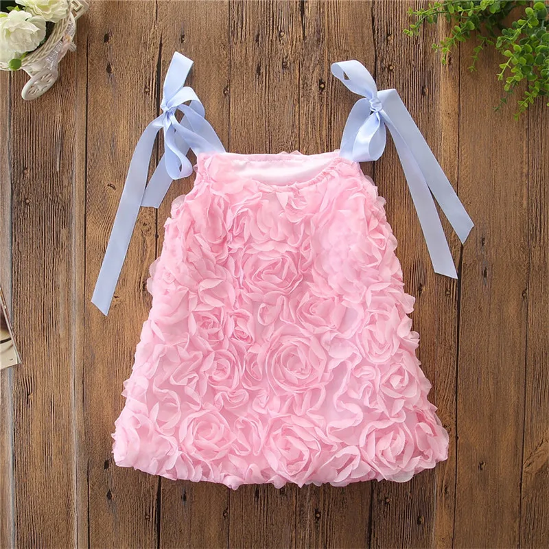 Fashion Kids Baby Girls Summer Princess Dress 3D Flowers Sleeveless Sling Tutu Party Wedding Dresses Lace-up Straight 1-6Y | Детская