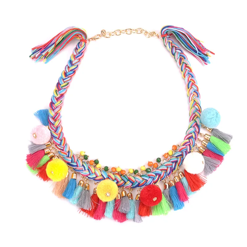 Ожерелье с подвеской из сплава в этническом стиле Женский хлопковый помпон