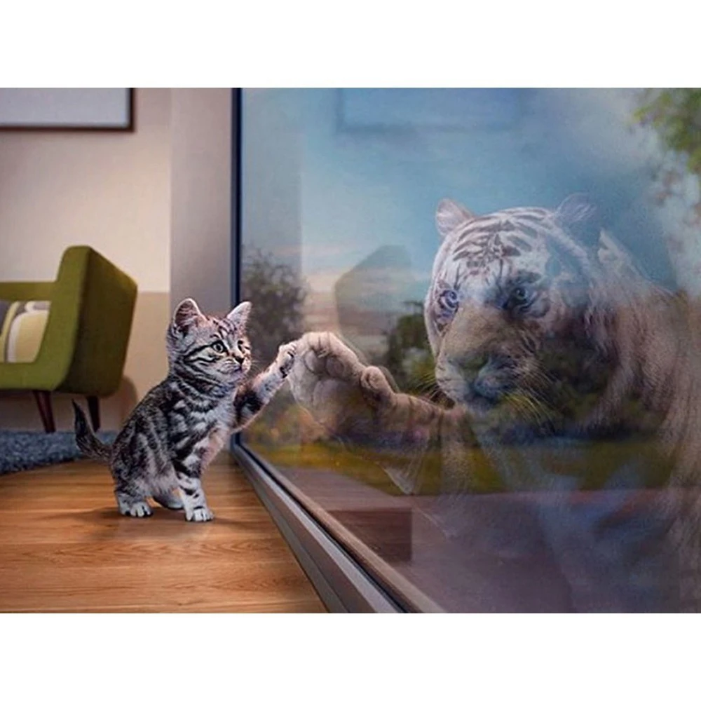 Full Square/Round Drill 5D DIY Animal Diamond Painting &quotCat &amp Tiger&quot Rhinestone Embroidery Cross Stitch Home Decor Gift | Дом и сад