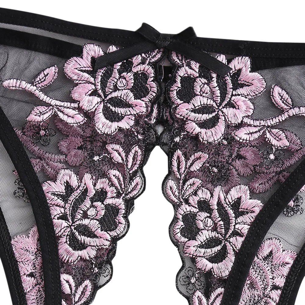 ZAFUL Цветочные Вышитые Crotchless Галстук Боковые Трусики марочный Cексуальный