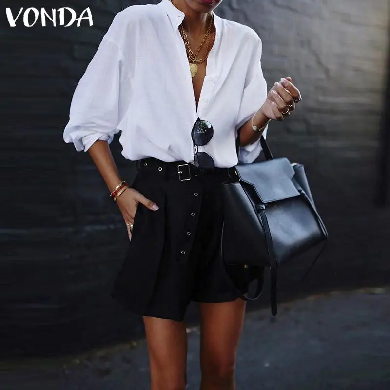 Фото Женская офисная блузка VONDA элегантная однотонная с рукавами-фонариками и