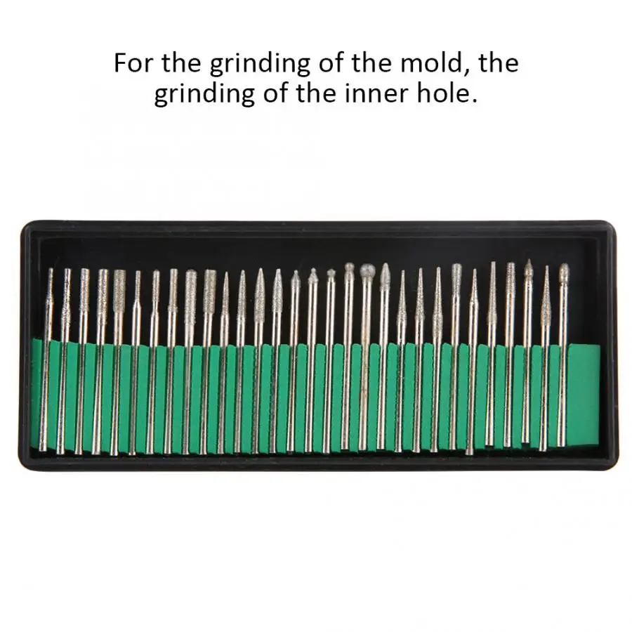 30PCS Diamond Shank Grinding Needles Rotary Drill Bits Set Glass Jade High Hardness Jewelry Engraving Carving Tools |