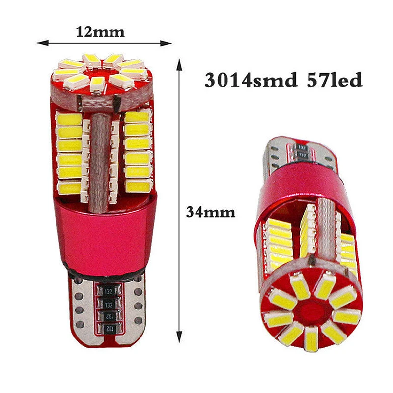 10 шт. AC/DC 12V 6W 6500K 200-300 лм T10 W5W 194 3014 SMD 57 светодиодный Canbus Error Free светодиодная