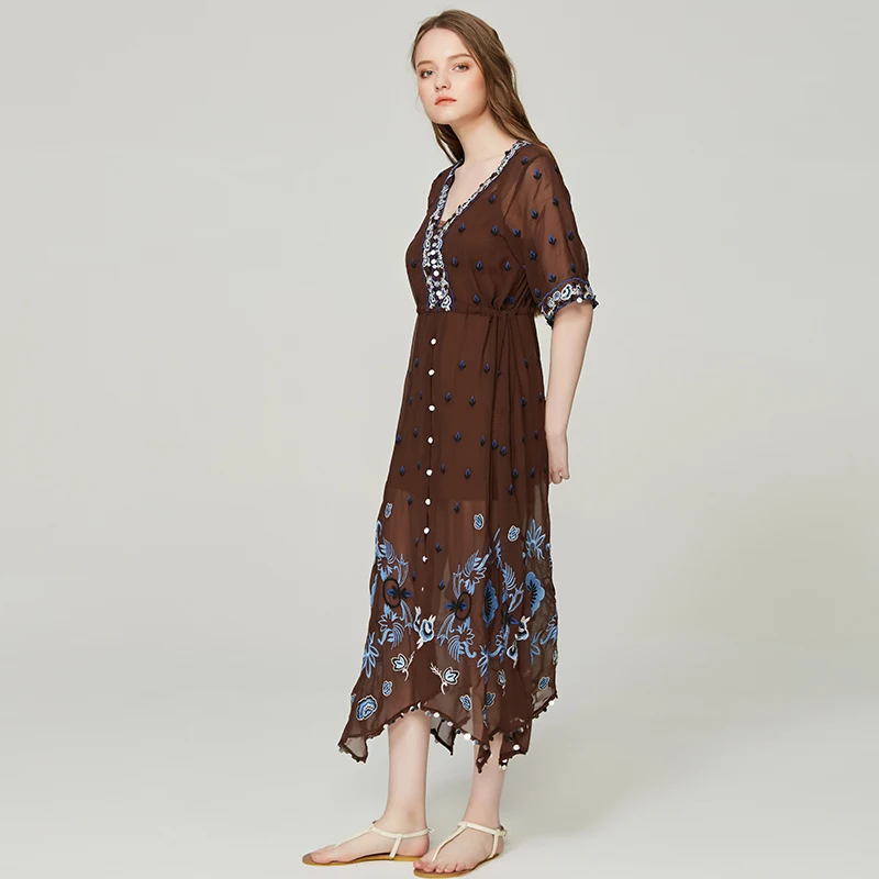 Платья с вышивкой BOHO PEOPLE новинка 2017 Платье макси глубоким вырезом и