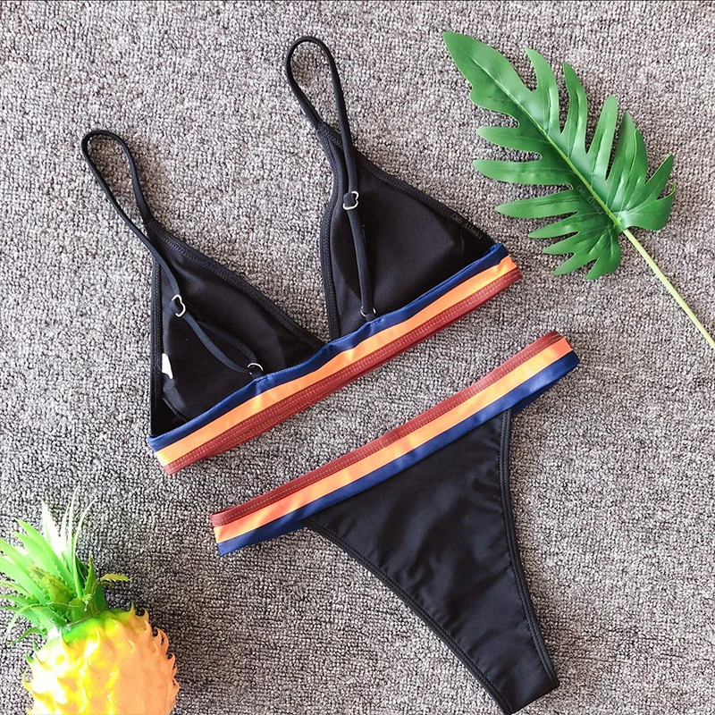 Сексуальный женский комплект бикини полосатый бюстгальтер с вкладышами пуш ап