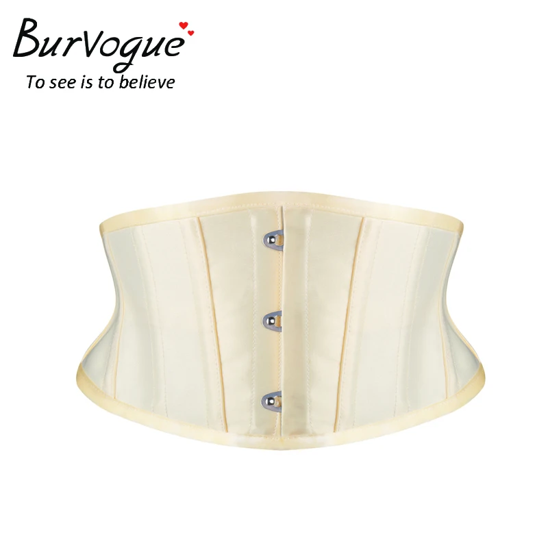 

Burvogue Women Corset Waist Trainer Slimming Corset Satin Bone Lace Up Top Corsets Sexy Bustier Cincher Corset Short Black Skin