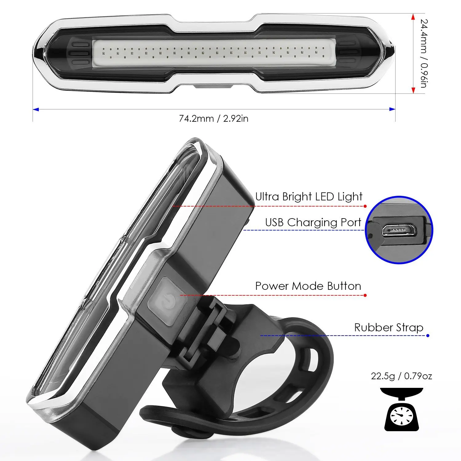 Велосипедный задний фонарь Ультраяркий светодиодный зарядка через USB 5 режимов