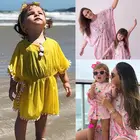 Летнее модное платье с бахромой для маленьких девочек пляжный Сарафан платье с бахромой и цветами бикини кимоно шиацу
