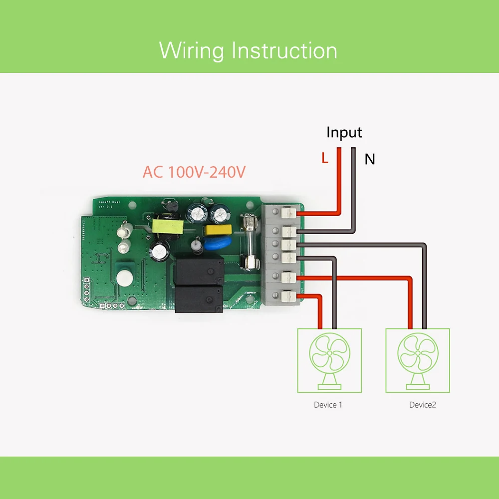 Умный выключатель Sonoff Dual R2 2 канальный с поддержкой Wi Fi|Модули для умного дома| |
