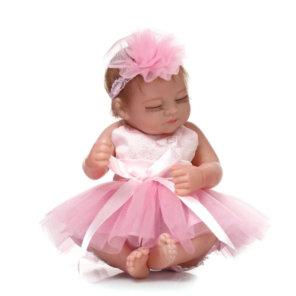 

10inch 25cm Reborn Baby Doll Baby Bath Toy Full Silicone Body Eyes Close Sleeping Baby doll With Clothes Hair Lifelike Gifts