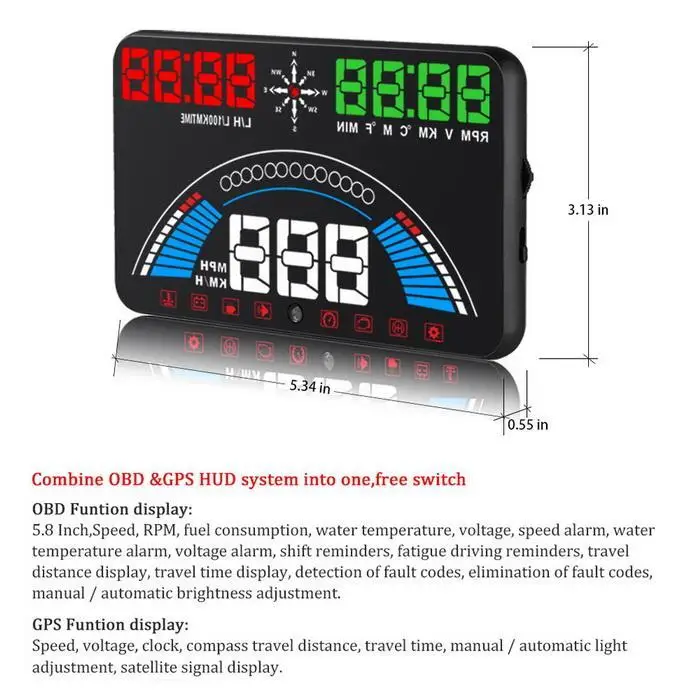 5 8 ''obd GPS HUD Автомобильный дисплей на головке бортовой компьютер hud Дисплей