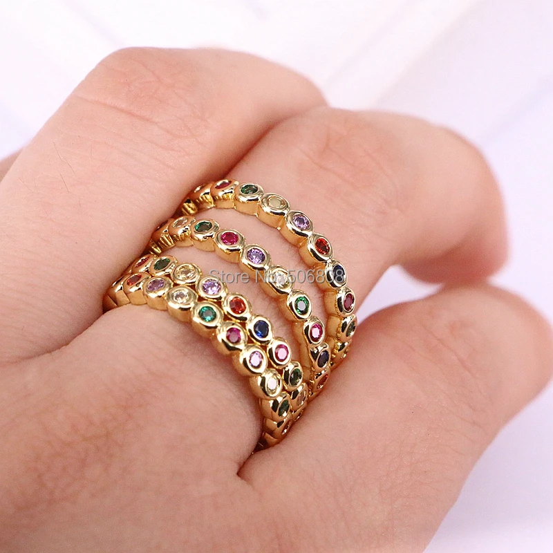 

6PCS, Multi color cz eternity band finger rainbow zirconia ring for wedding party jewelry