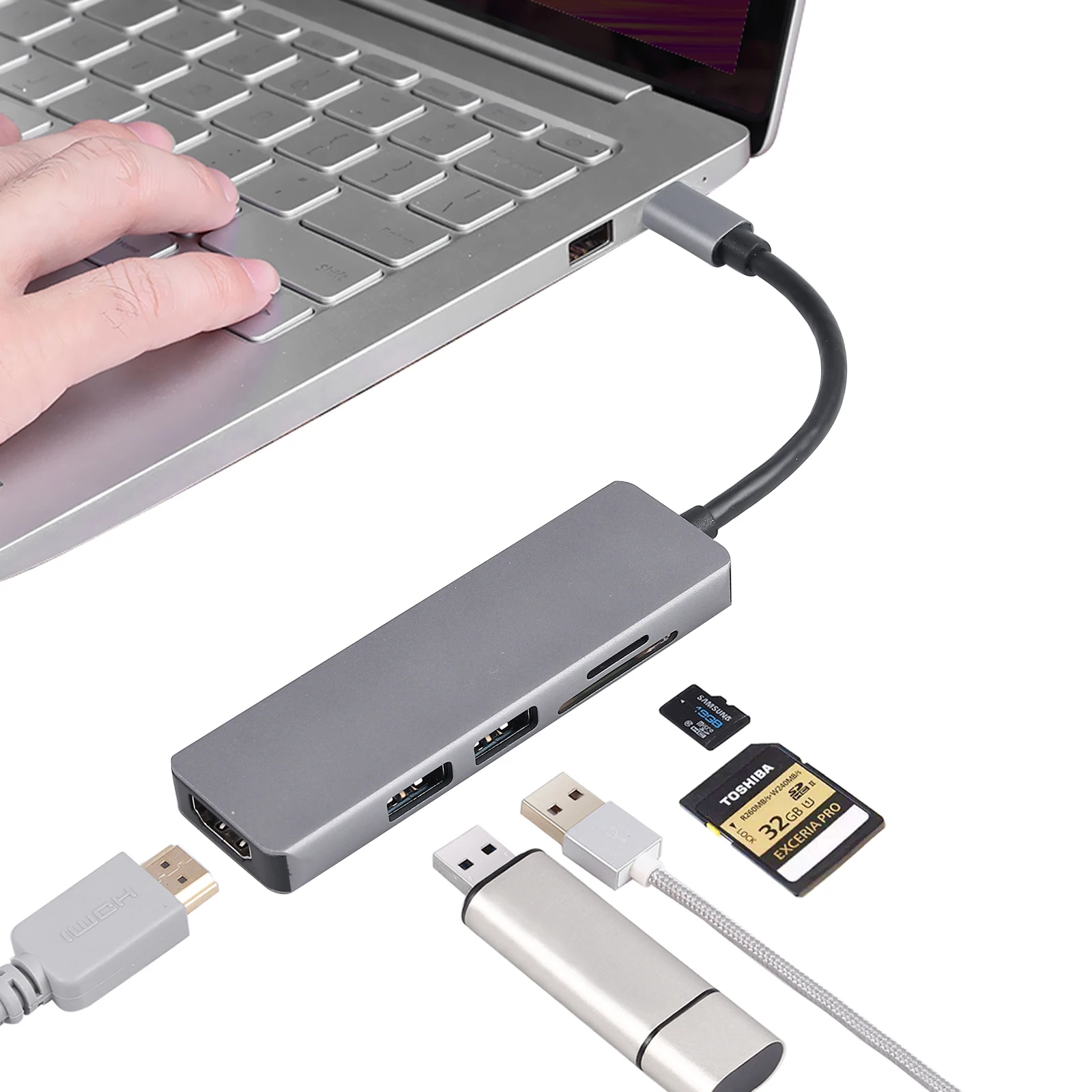 Neoteck Алюминий 5 в 1 USB C концентратор Type мультипорты 3 0 SD TF кардридер адаптер 4K HDMI