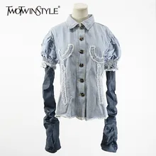 Женская джинсовая куртка TWOTWINSTYLE Корейская верхняя одежда с