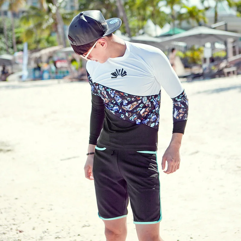 Man Long Sleeve Sandy Beach Swimming Suit Surfing Run Male Swimwear Clothes Sunscreen 2131 | Спорт и развлечения
