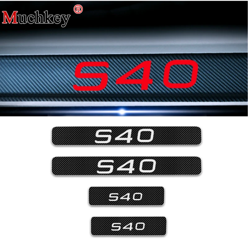 

4D Carbon Fiber Vinyl Sticker For VOLVO S40 Welcome Pedal Stickers Door Threshold Plate Car Door Sill Scuff Plate Auto Part 4Pcs