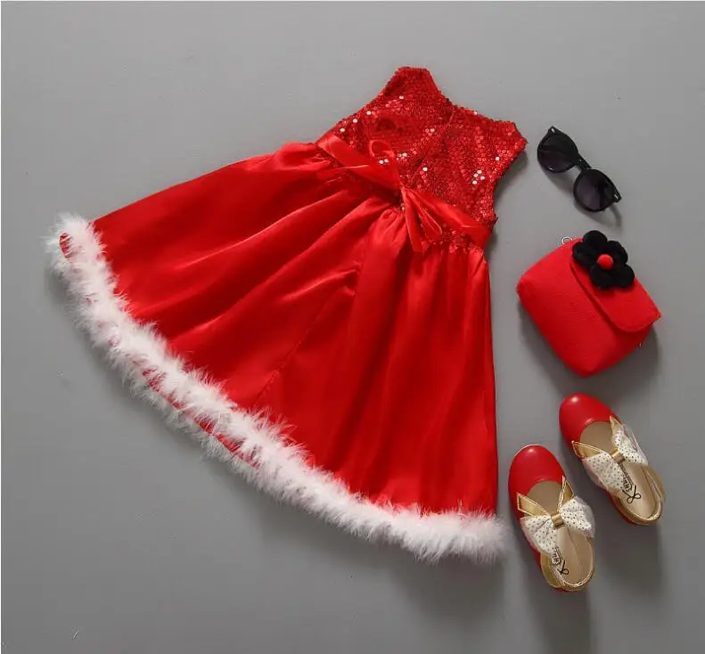 Girls Christmas Dress The Red Girl Costume USA Winter Fancy Princess Santa Suit For New Year Child | Детская одежда и обувь
