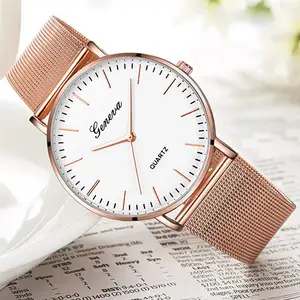 Relogio Feminino женские часы из Женевы роскошный сетчатый ремешок из нержавеющей стали аналоговые кварцевые наручные часы женские часы из розового золота