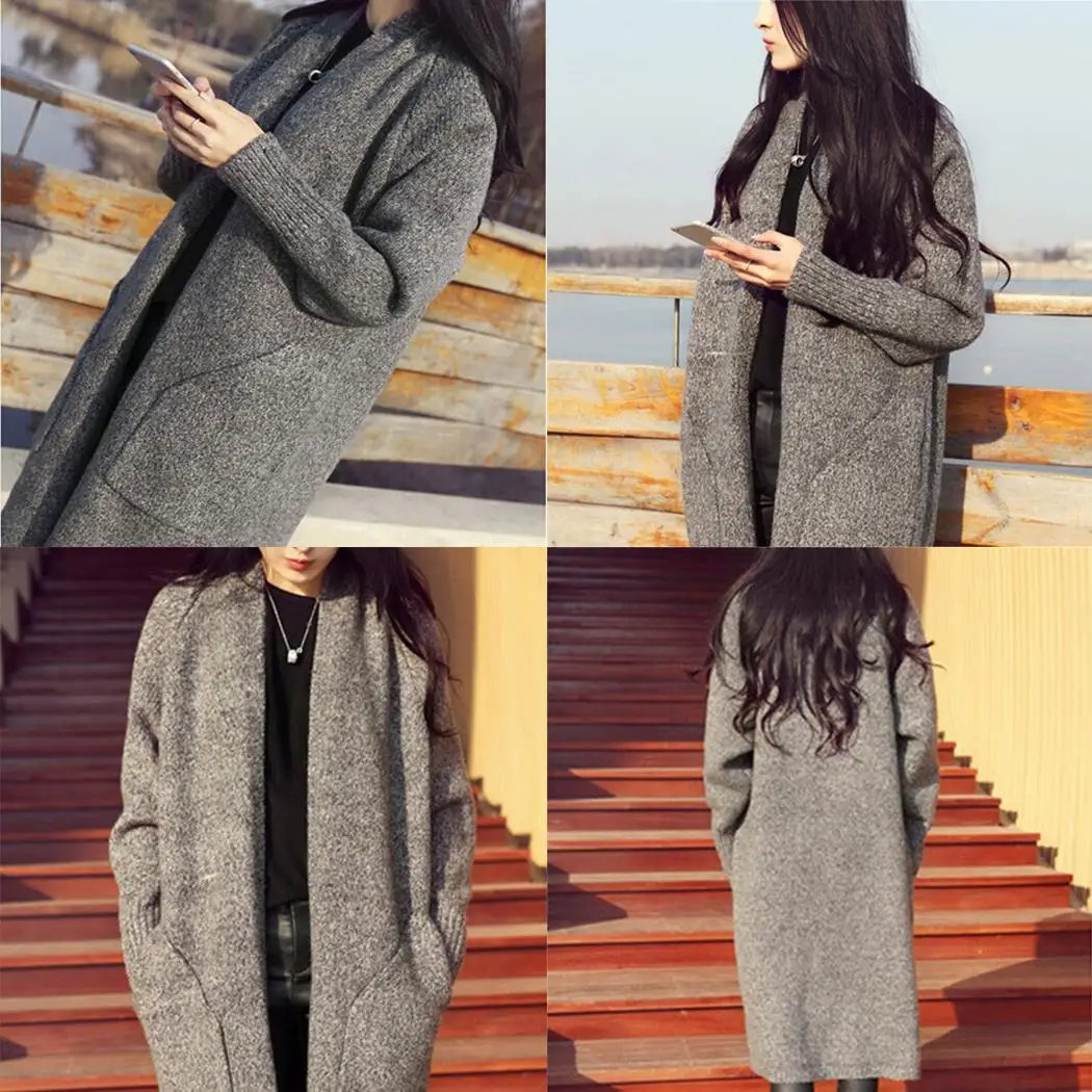 Women Fashion Loose Coat Mid-length Autumn Winter Front No Causal Casual Solid Raglan Sleeve Open Sweater |