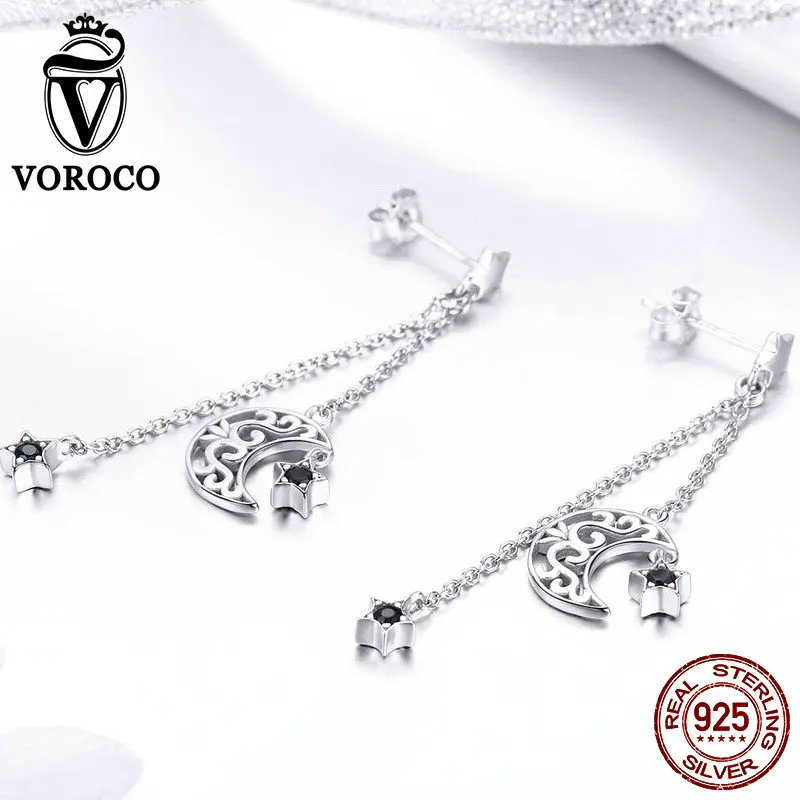 Модные серьги подвески VOROCO из чистого серебра 925 пробы с длинной линией в виде