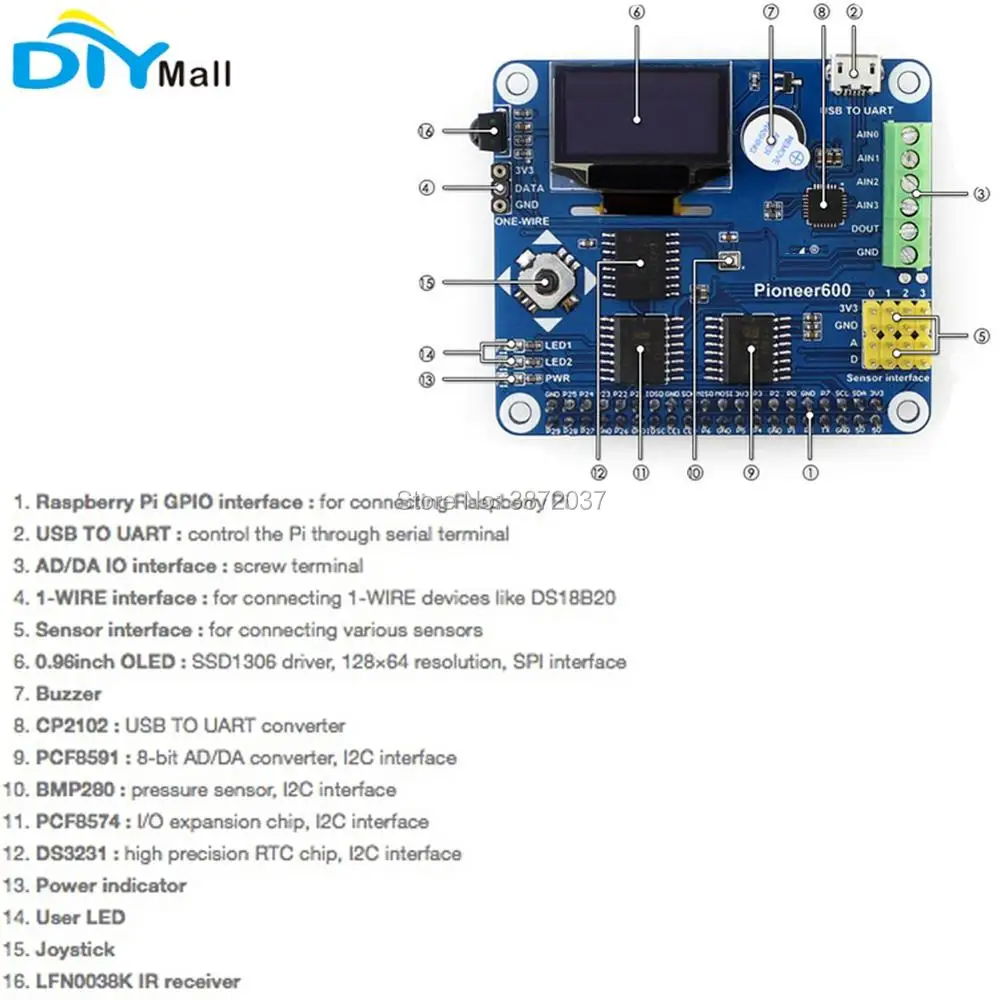 Pioneer600 Плата расширения 0 96 дюймов OLED дисплей CP2102 USB к UART интерфейс датчика для