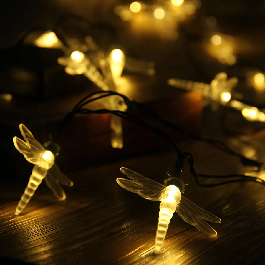 20/30 LED стрекоза форма на солнечных батареях светодиодная гирлянда для улицы газон