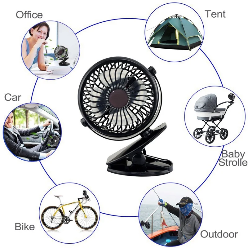 USB Fan Mini Clamp Desktop Silent 360-degree rotating fan Rechargeable Battery and 2600mAh for Cart 4.9 Feet | Бытовая техника