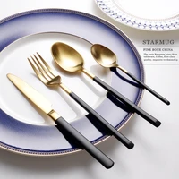 304 stainless steel tableware set black handel mirror gold dinnerware sets knife forks cutleries european western food