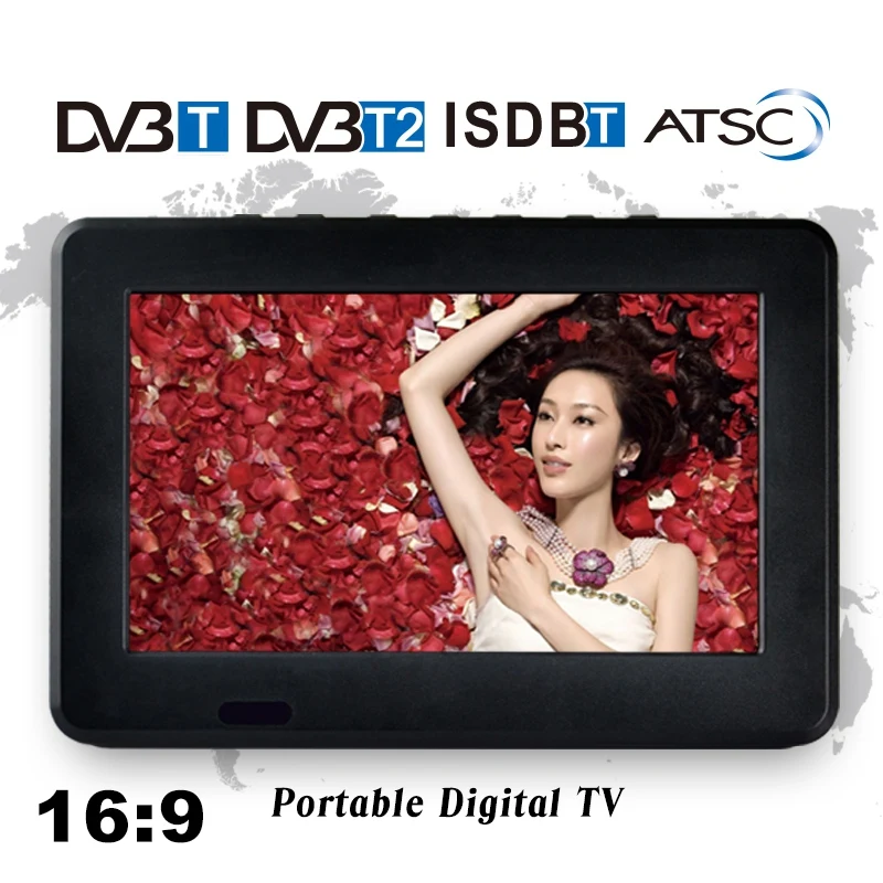 Портативный 9 дюймов 16:9 1080P TFT Led HD PVR DVBT2 DVBT ISDB цифровой и аналоговый ТВ Поддержка USB