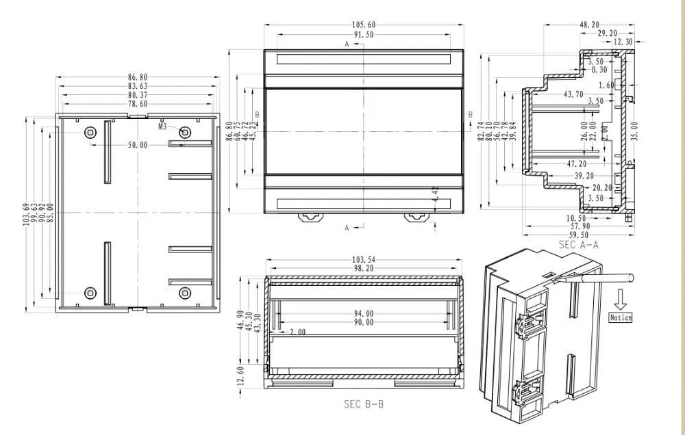 106*87*60 мм пластиковый корпус din-рейки для электронного проекта ABS Корпус DIY
