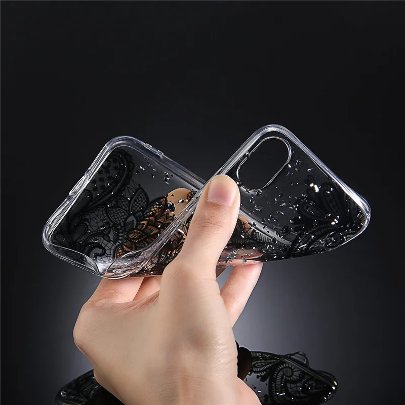 Lovebay New Spangle Luxury Flower Lace Soft Phone Case For Iphone X 6 6s 7 8 Plus XR XS MAX Glossy Covers Capa Coque TPU Pattern |