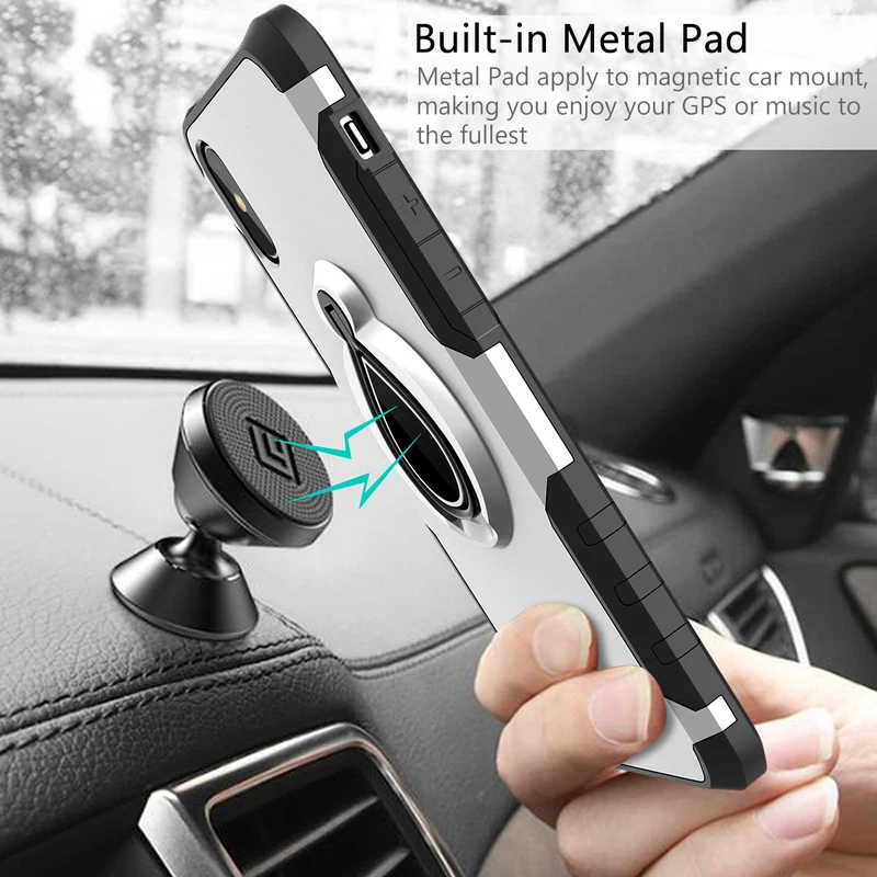 Роскошный Жесткий ПК чехол для iPhone X XS 8 7 Plus с магнитным автомобильным креплением