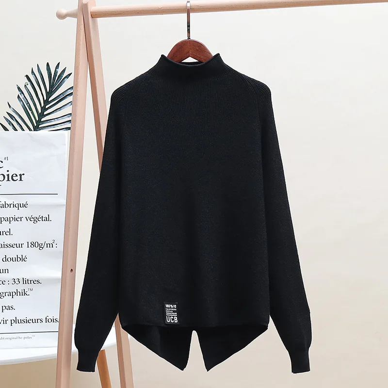 Casual Style Knitted Sweater Ladies Long Sleeved Solid Color Loose Irregular Pullovers Sweaters | Женская одежда