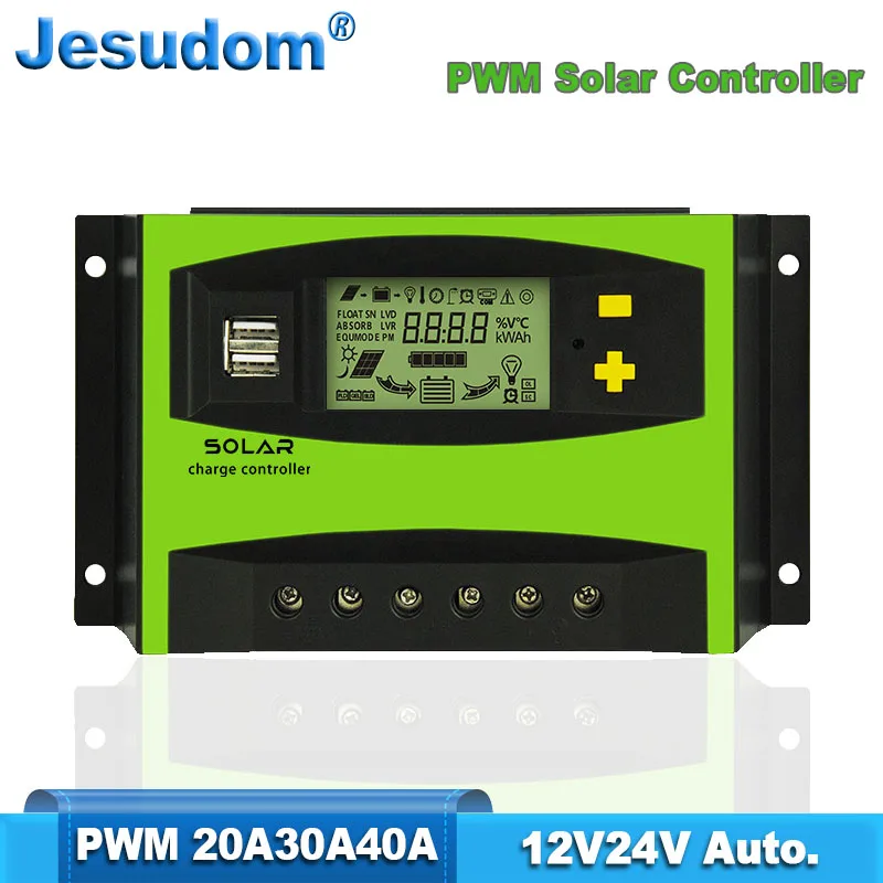 PWM солнечный контроллер 20A30A40A 12 В 24 в авто. ЖК дисплей двойной USB 5 постоянного тока