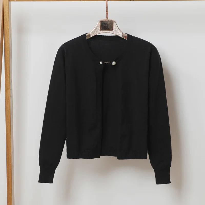 Queechalle Short Knitted Cardigan Coat Women 2021 Spring Autumn Fashion Chain Button Long Sleeve Sweater Female Loose Tops |