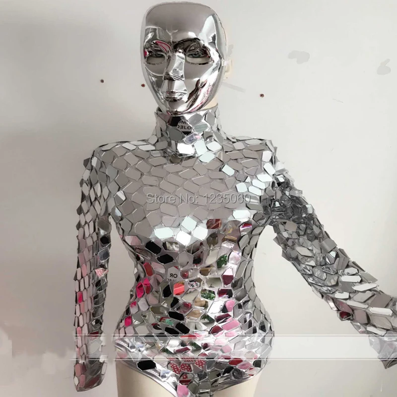 Singer ballroom dance stage silver mirror costumes female bodysuit dj dresses catwalk performance robot outfits party wears | Дом и сад