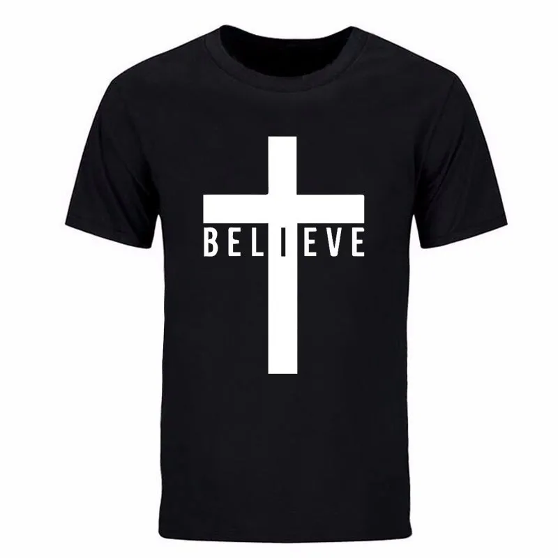 Модные мужские футболки I Believe God черно белые и серые с принтом крестов 90s wo