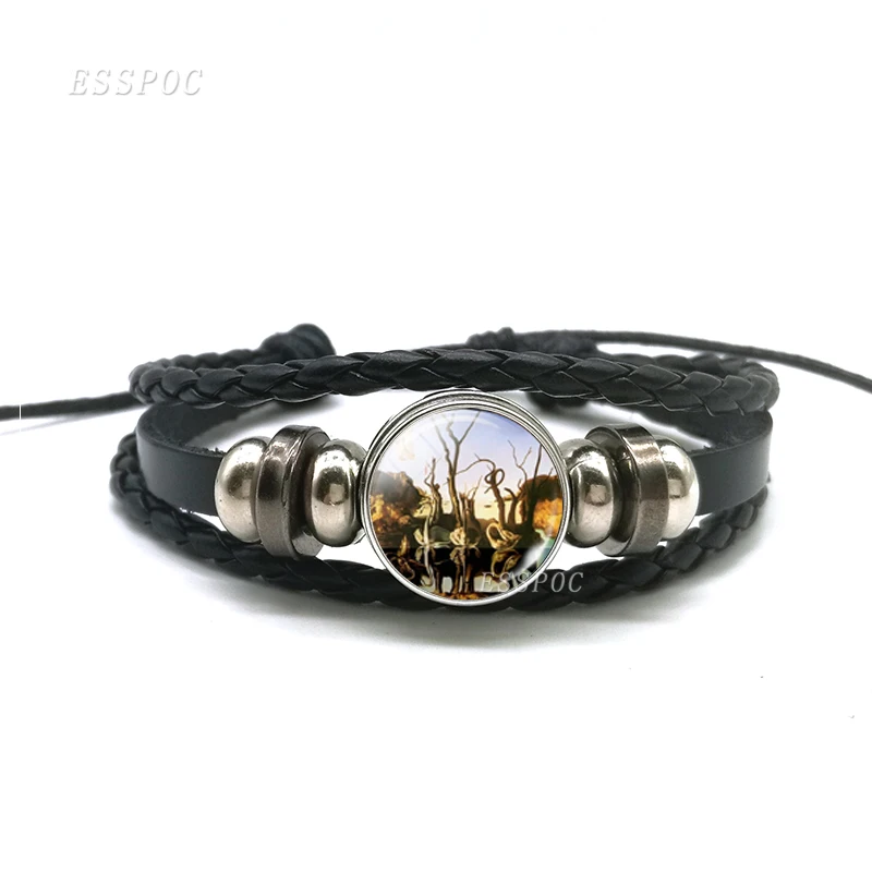 

New Abstract Illustration Bangle Bracelets ,DIY Glass Cabochon Salvatore Daly Art Black Leather Bracelet ,Fashion Cahrm Bracelet