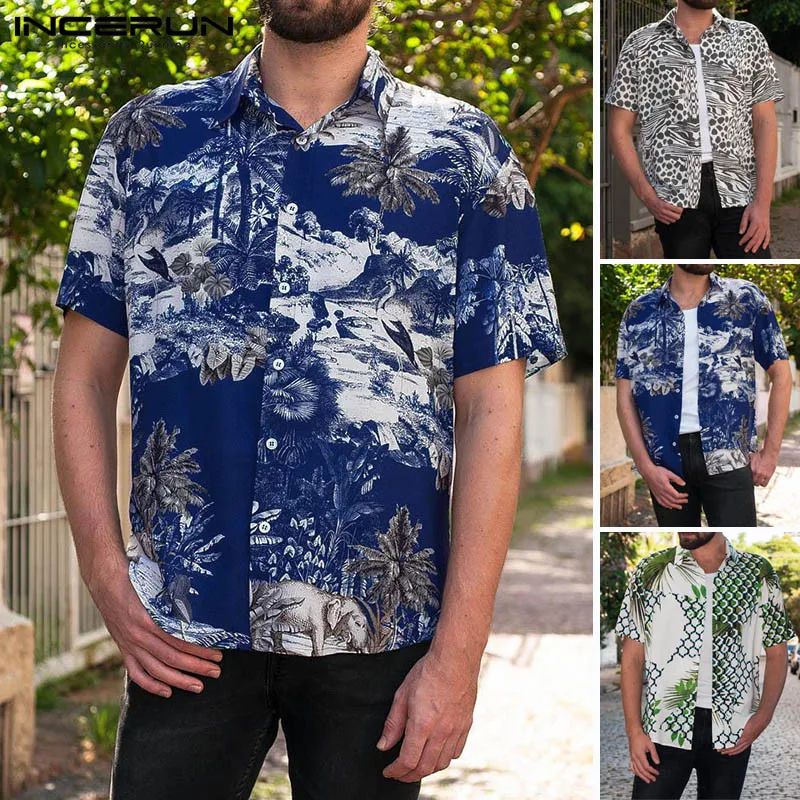 Masculina Camisa Летняя мужская рубашка пляжные социальная одежда Гавайская тропическая рубашка платье с топом с лацканами свободные отпуск сорочка большой