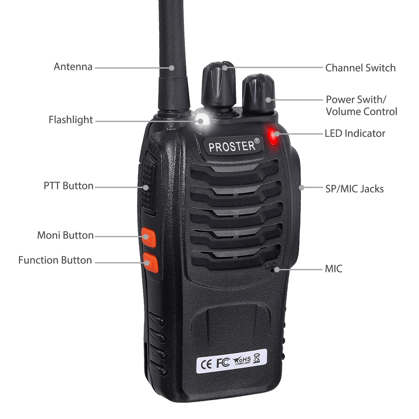 Proster 2 шт. для Walkie Talkie UHF 400 470MHZ 5W 16CH двухстороннее радио коммуникатор USB зарядка