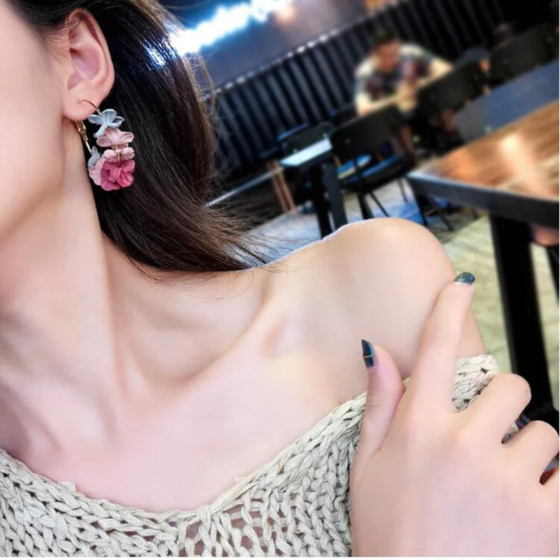 Hot 1Pair Cloth Art Flower Women Circle Earrings Drill Ear Ring Graceful Charming Jewelry Wedding Gift | Украшения и аксессуары