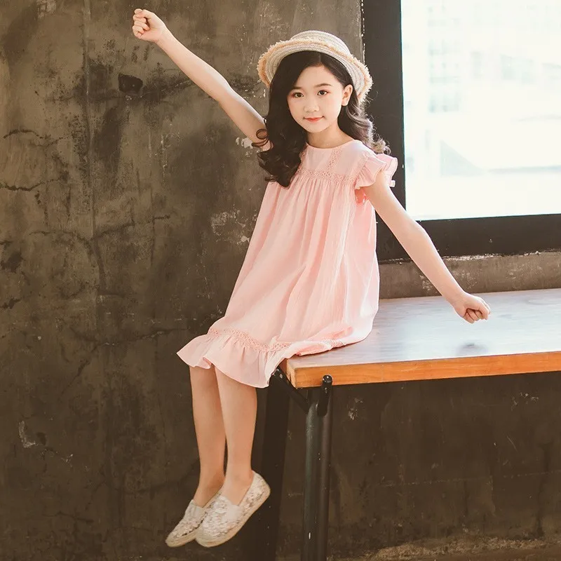 Teenage Kids Dresses For Girls Summer White Pink Party Toddler Girl Dress 2019 New Cotton Linen Holiday Children Clothing | Детская